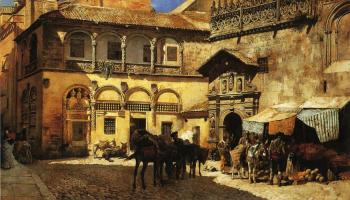 埃德溫 羅德 威尅斯 Market Square in Front of the Sacristy and Doorway of the Cathedral Granada